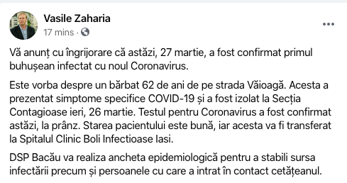 coronavirus la Buhusi primar vasile zaharia